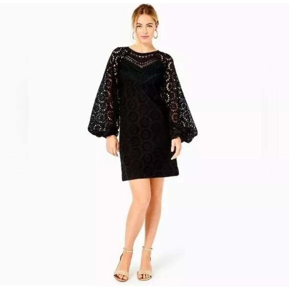 Lilly Pulitzer Priscilla Long Sleeve Dress Black Eyelet Size 00